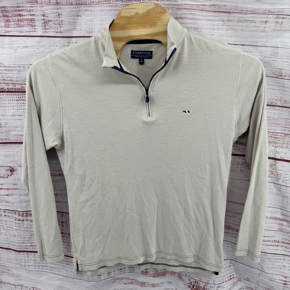 Fish Hippie Co Mens Medium Cotton Modal Quarter Zip Pullover Sweater Shirt‎